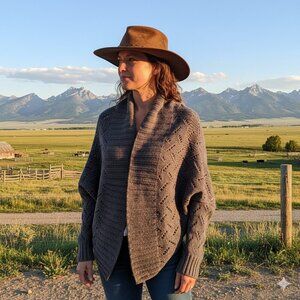 Peruvian Connection Women's M/L Gray Knit Wool Alpaca Blend Cocoon Open Sweater